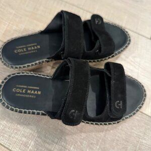 Cole Haan Grandseries Cloudfeel Cushioning Black Suede Espadrille Sandals 6.5